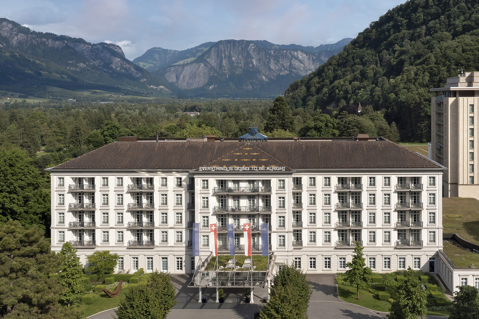 Frontal aerial view of the Grand Resort Bad Ragaz