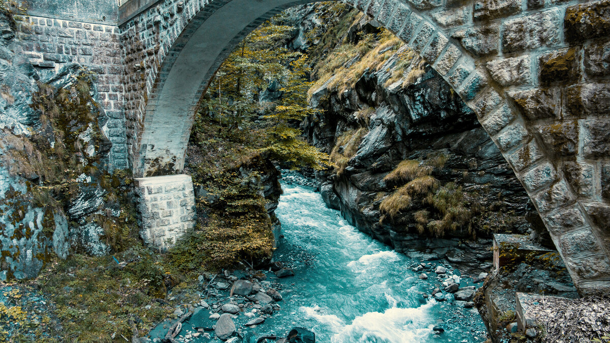 View of the light blue river inlet of the Tamina Gorge