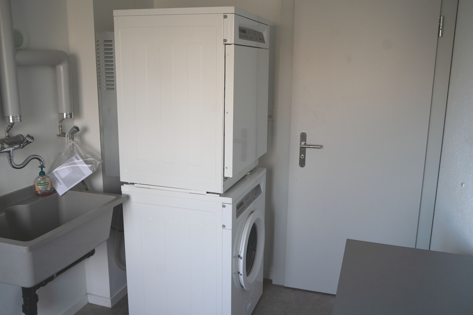 The laundry room of the Blumenrainstreet staff house in Bad Ragaz is located on the ground floor. The staff house is part of the Grand Resort Bad Ragaz.